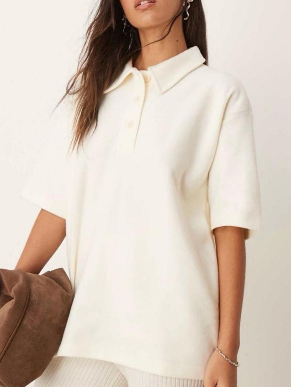Asos Designs Classic Women's Oversized Cream Polo Shirt Medium